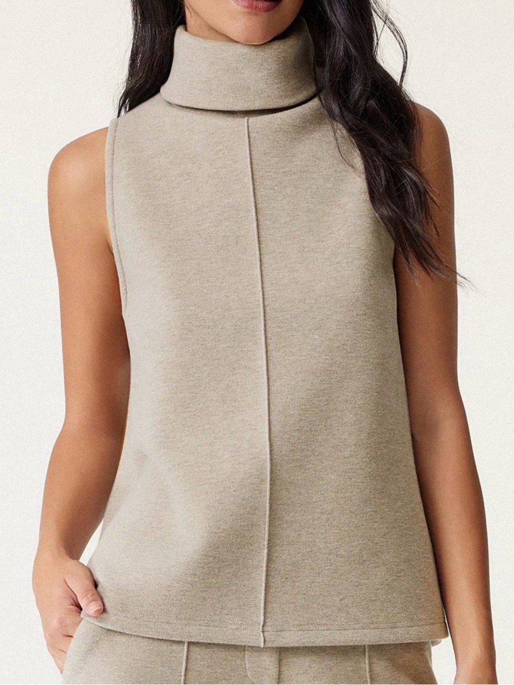 OGL Neutral Sleeveless Mock Neck Top in Light Beige